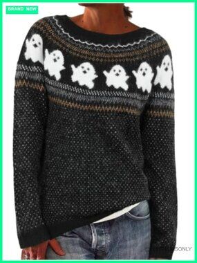 Fair Isle Crewneck Knit Wool Pullover Sweater Long Sleeve